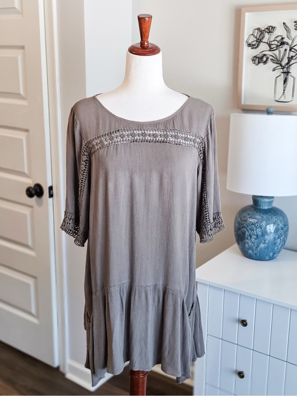 Olive Green Crochet Trim Lightweight Tunic